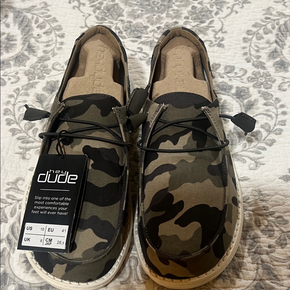 Hey Dude Green and Black Camouflage Slip-Ons